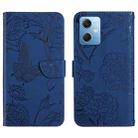 For Xiaomi Redmi Note 12 China HT03 Skin Feel Butterfly Embossed Flip Leather Phone Case(Blue) - 1