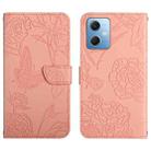 For Xiaomi Redmi Note 12 China HT03 Skin Feel Butterfly Embossed Flip Leather Phone Case(Pink) - 1