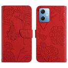 For Xiaomi Redmi Note 12 China HT03 Skin Feel Butterfly Embossed Flip Leather Phone Case(Red) - 1