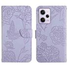 For Xiaomi Redmi Note 12 Pro 5G China HT03 Skin Feel Butterfly Embossed Flip Leather Phone Case(Purple) - 1