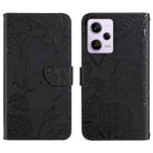 For Xiaomi Redmi Note 12 Pro 5G China HT03 Skin Feel Butterfly Embossed Flip Leather Phone Case(Black) - 1