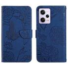 For Xiaomi Redmi Note 12 Pro 5G China HT03 Skin Feel Butterfly Embossed Flip Leather Phone Case(Blue) - 1