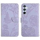 For Samsung Galaxy A54 5G HT03 Skin Feel Butterfly Embossed Flip Leather Phone Case(Purple) - 1