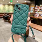 For iPhone 14 Pro Max Rhombic Texture Lanyard Phone Case(Dark Green) - 1