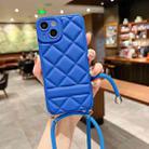 For iPhone 14 Pro Max Rhombic Texture Lanyard Phone Case(Blue) - 1