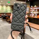 For iPhone 14 Rhombic Texture Lanyard Phone Case(Black) - 1