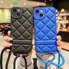 For iPhone 13 Rhombic Texture Lanyard Phone Case(Blue) - 2