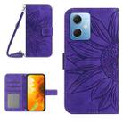 For Xiaomi Redmi Note 12 China Skin Feel Sun Flower Pattern Flip Leather Phone Case with Lanyard(Dark Purple) - 1