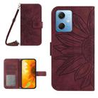 For Xiaomi Redmi Note 12 China Skin Feel Sun Flower Pattern Flip Leather Phone Case with Lanyard(Wine Red) - 1