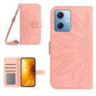 For Xiaomi Redmi Note 12 China Skin Feel Sun Flower Pattern Flip Leather Phone Case with Lanyard(Pink) - 1