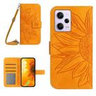 For Xiaomi Redmi Note 12 Pro 5G China Skin Feel Sun Flower Pattern Flip Leather Phone Case with Lanyard(Yellow) - 1