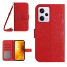 For Xiaomi Redmi Note 12 Pro+ China / Global / Note 12 Explorer Skin Feel Sun Flower Pattern Flip Leather Phone Case with Lanyard(Red) - 1