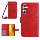 For Samsung Galaxy A54 5G Skin Feel Sun Flower Pattern Flip Leather Phone Case with Lanyard(Red) - 1
