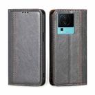 For vivo iQOO Neo7 Grid Texture Magnetic Flip Leather Phone Case(Grey) - 1