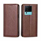For vivo iQOO Neo7 Grid Texture Magnetic Flip Leather Phone Case(Brown) - 1