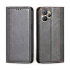 For Realme 9i 5G Global/10 5G Grid Texture Magnetic Flip Leather Phone Case(Grey) - 1
