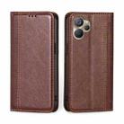 For Realme 9i 5G Global/10 5G Grid Texture Magnetic Flip Leather Phone Case(Brown) - 1