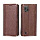 For ZTE Blade A52 Lite Grid Texture Magnetic Flip Leather Phone Case(Brown) - 1