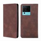 For vivo iQOO Neo7 Skin Feel Magnetic Horizontal Flip Leather Phone Case(Dark Brown) - 1