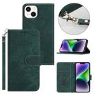 For iPhone 14 Dual-Fold Stripe Texture Buckle Leather Phone Case(Green) - 1