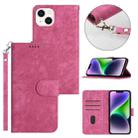 For iPhone 14 Plus Dual-Fold Stripe Texture Buckle Leather Phone Case(Hot Pink) - 1