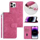 For iPhone 14 Pro Dual-Fold Stripe Texture Buckle Leather Phone Case(Hot Pink) - 1