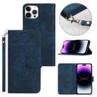 For iPhone 14 Pro Dual-Fold Stripe Texture Buckle Leather Phone Case(Blue) - 1