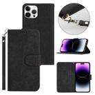 For iPhone 14 Pro Dual-Fold Stripe Texture Buckle Leather Phone Case(Black) - 1