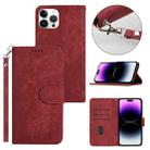 For iPhone 14 Pro Dual-Fold Stripe Texture Buckle Leather Phone Case(Red) - 1