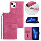 For iPhone 13 mini Dual-Fold Stripe Texture Buckle Leather Phone Case(Hot Pink) - 1