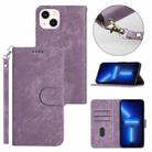 For iPhone 13 mini Dual-Fold Stripe Texture Buckle Leather Phone Case(Purple) - 1