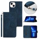 For iPhone 13 mini Dual-Fold Stripe Texture Buckle Leather Phone Case(Blue) - 1