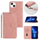 For iPhone 13 Dual-Fold Stripe Texture Buckle Leather Phone Case(Pink) - 1