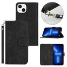 For iPhone 13 Dual-Fold Stripe Texture Buckle Leather Phone Case(Black) - 1