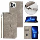 For iPhone 13 Pro Dual-Fold Stripe Texture Buckle Leather Phone Case(Grey) - 1