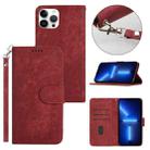For iPhone 13 Pro Dual-Fold Stripe Texture Buckle Leather Phone Case(Red) - 1