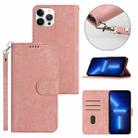 For iPhone 13 Pro Max Dual-Fold Stripe Texture Buckle Leather Phone Case(Pink) - 1