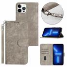 For iPhone 13 Pro Max Dual-Fold Stripe Texture Buckle Leather Phone Case(Grey) - 1