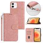 For iPhone 12 mini Dual-Fold Stripe Texture Buckle Leather Phone Case(Pink) - 1