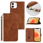 For iPhone 12 Dual-Fold Stripe Texture Buckle Leather Phone Case(Brown) - 1