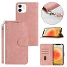For iPhone 12 Dual-Fold Stripe Texture Buckle Leather Phone Case(Pink) - 1