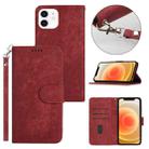 For iPhone 12 Dual-Fold Stripe Texture Buckle Leather Phone Case(Red) - 1