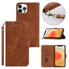 For iPhone 12 Pro Dual-Fold Stripe Texture Buckle Leather Phone Case(Brown) - 1