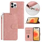 For iPhone 12 Pro Dual-Fold Stripe Texture Buckle Leather Phone Case(Pink) - 1