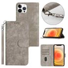 For iPhone 12 Pro Dual-Fold Stripe Texture Buckle Leather Phone Case(Grey) - 1