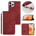 For iPhone 12 Pro Max Dual-Fold Stripe Texture Buckle Leather Phone Case(Red) - 1