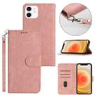 For iPhone 11 Dual-Fold Stripe Texture Buckle Leather Phone Case(Pink) - 1