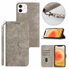 For iPhone 11 Dual-Fold Stripe Texture Buckle Leather Phone Case(Grey) - 1