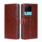 For vivo iQOO Neo7 Geometric Stitching Horizontal Flip Leather Phone Case(Dark Brown) - 1