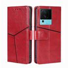 For vivo iQOO Neo7 Geometric Stitching Horizontal Flip Leather Phone Case(Red) - 1